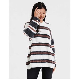 American Eagle Striped Oversized Crew Neck Waffle Knit Sweater